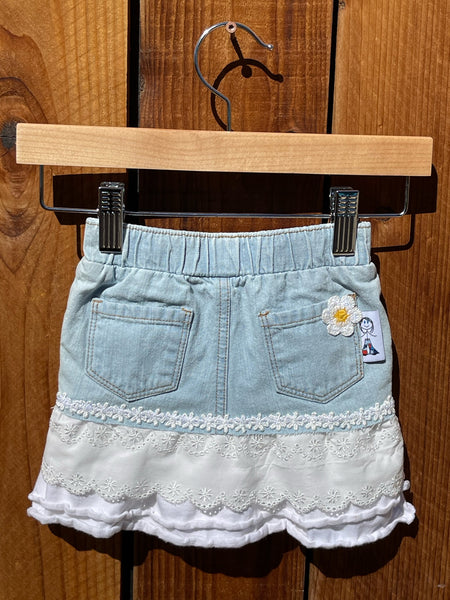Girls Skirt light blue with white ruffle and flowers 18 Months