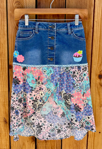 Girls Skirt long teal and pink Size 7/8