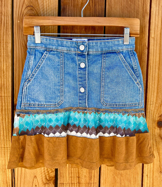 Girls Skirt green and brown suede Size 10/12