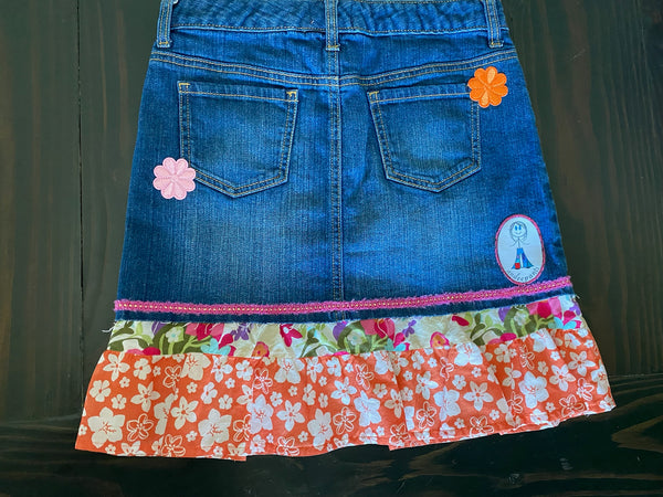 Girls Skirt green and orange spring flowers Size 14