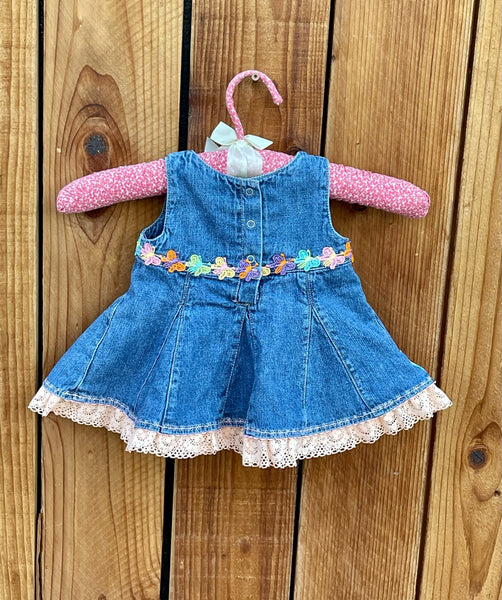 Girls Dress blue with butterflies and peach lace 0-3 months