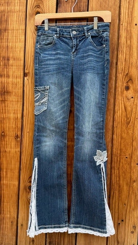 girls flare silver and white Size 14