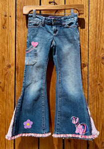 girls flare Pink heart pocket size 6