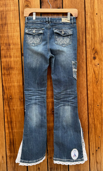 girls flare silver and white Size 14