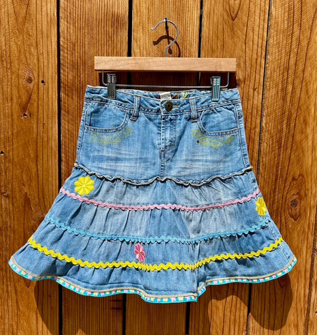 girls skirt yellow blue and pink size 10