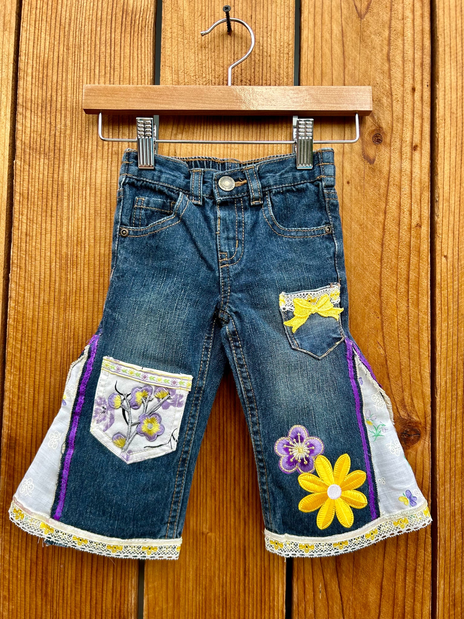 Girls flare purple and yellow flowers Size 12 months