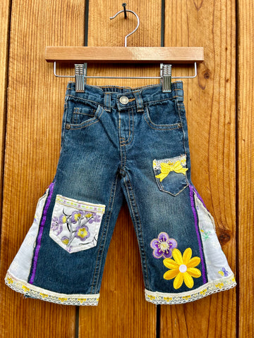 Girls flare purple and yellow flowers Size 12 months