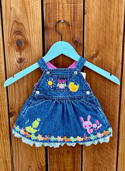 Girls dress with colorful animal patches and embroidery 0-3 Months