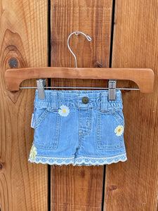 Girls Shorts, blue with yellow and white flowers and lace 6 months