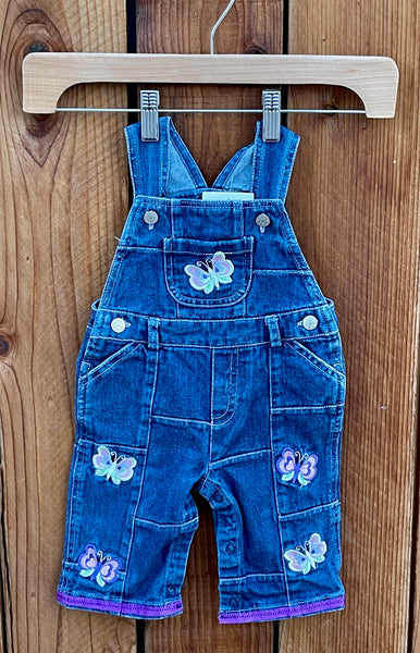 Girls bibs blue with embroidered butterflies and purple cuffs 3-6 months