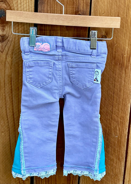 Girls flares purple pants with teal flare and colorful flowers Size 12 months