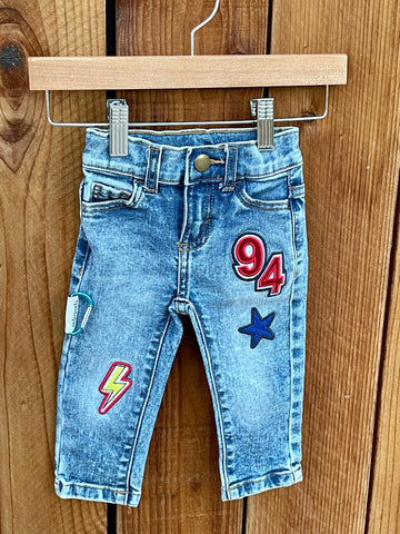 Jeans with 94, batman and lightning bolt patches 12 Months