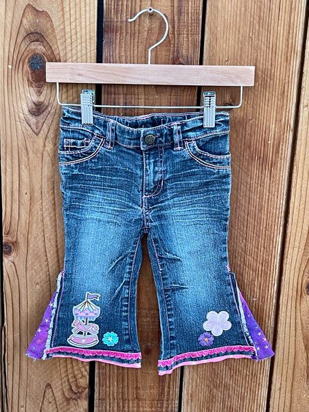 Girls Pink carousel flare jeans Size 12 months