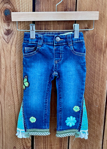 Girls flare with green trim and butterflies 12 Months