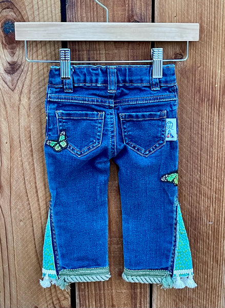 Girls flare with green trim and butterflies 12 Months