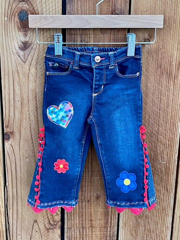 Girls flare with red pom trim 12 Months