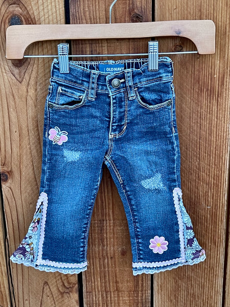 Girls Flare with pink bumble bee patch 12-18 Months