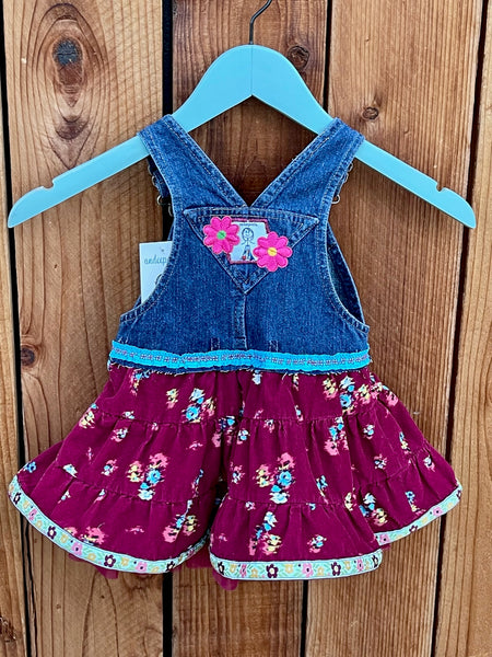 Girls Dress dark Pink and blue flowers 6-9 Months