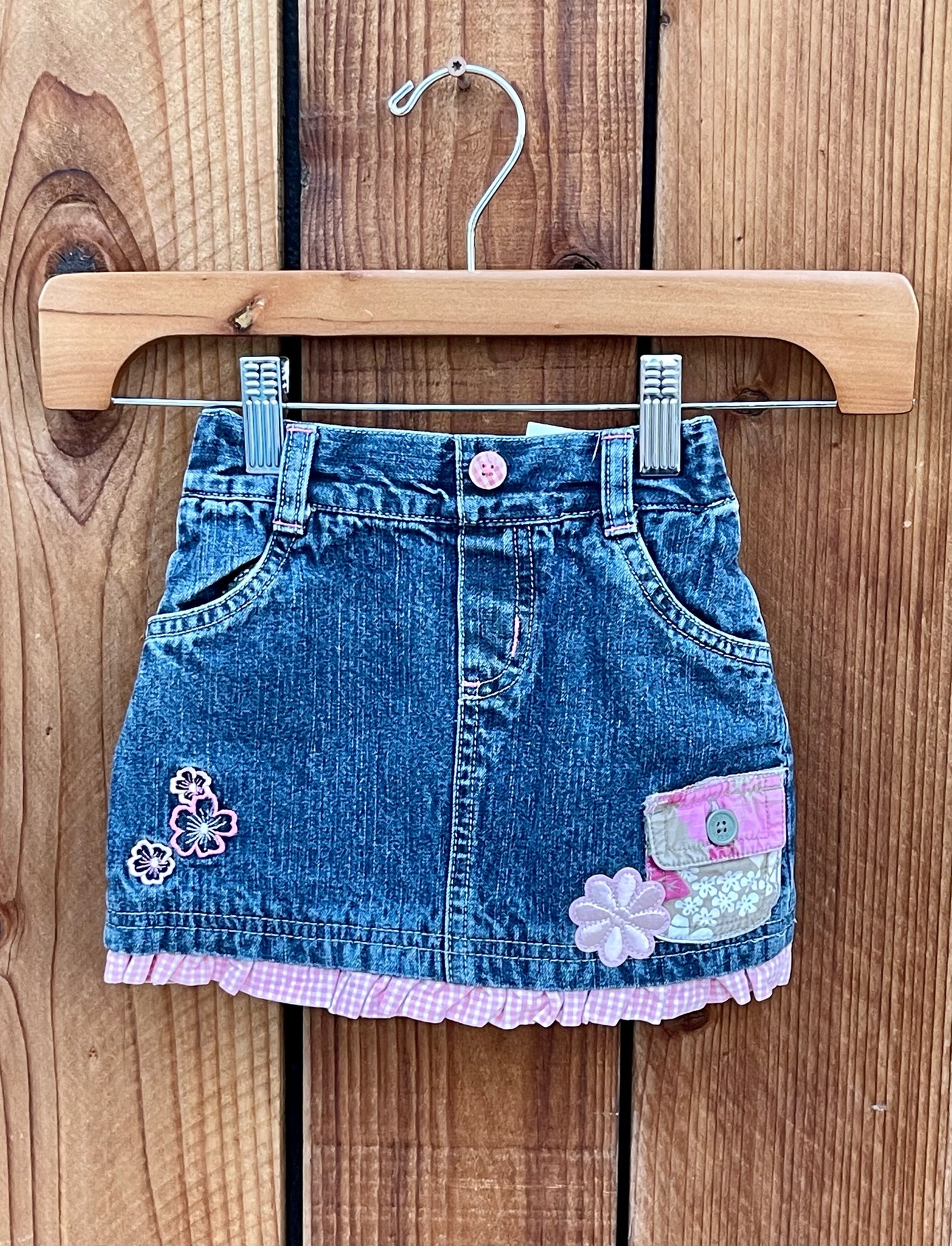 Girls Skirt with pink flowers and camo pocket 18 Months