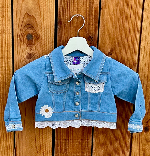 Girls jacket light blue with white lace 2T
