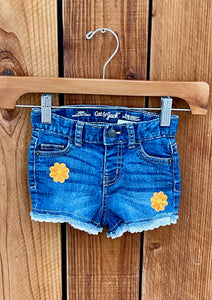 Girls Shorts with Yellow patches and white lace trim 2T