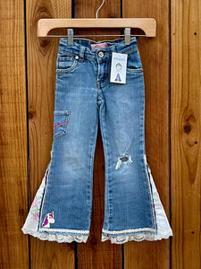 Girls Flare white lace with unicorn patch 5 Slim