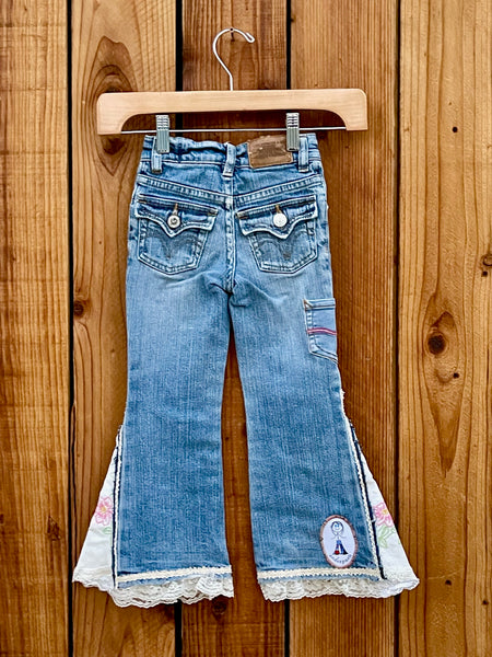 Girls Flare white lace with unicorn patch 5 Slim