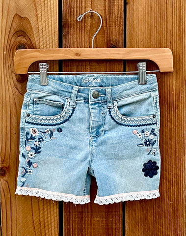 Girls blue and pink stitch shorts size 6X