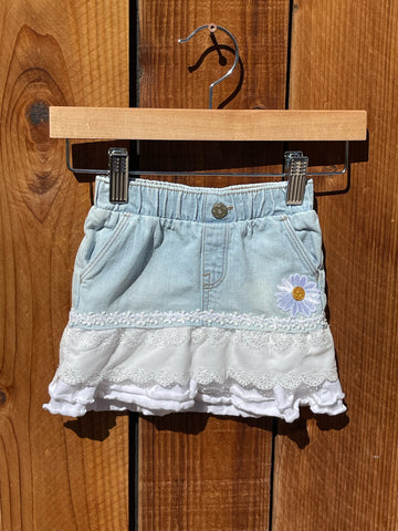 Girls Skirt light blue with white ruffle and flowers 18 Months