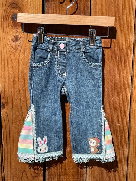 Girls Flare pastel striped with monkey and bunny 12-18 Months