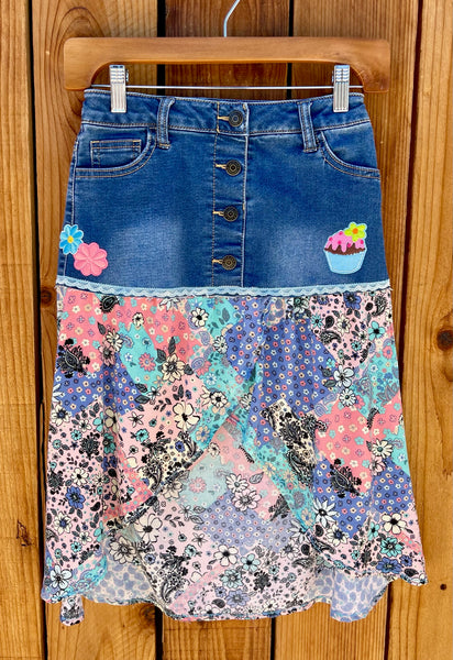 Girls Skirt long teal and pink Size 7/8