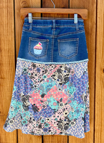 Girls Skirt long teal and pink Size 7/8