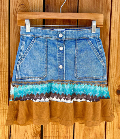 Girls Skirt green and brown suede Size 10/12