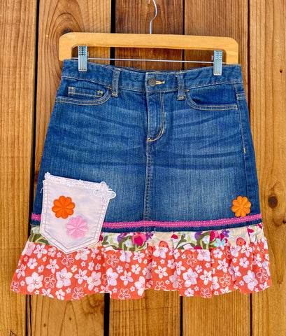 Girls Skirt green and orange spring flowers Size 14
