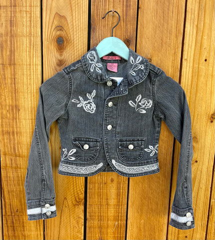 Girls Jacket Black and silver flowers Size 7/8