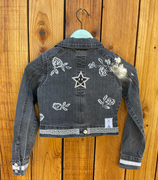 Girls Jacket Black and silver flowers Size 7/8