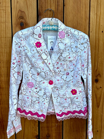 Ladies jacket White with pink flower print Size 0