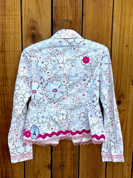 Ladies jacket White with pink flower print Size 0