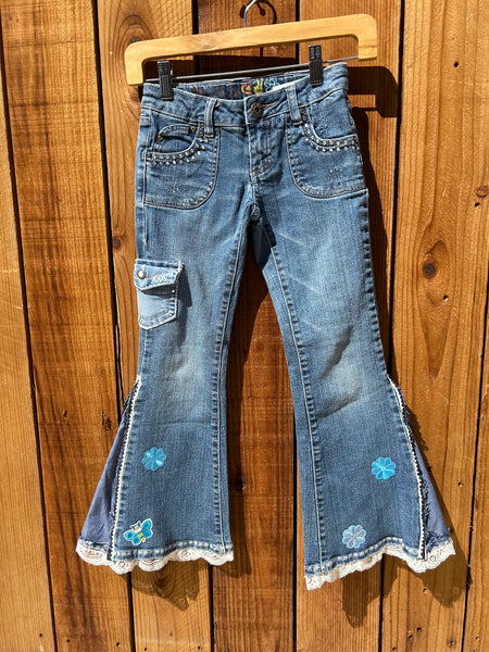 Girls Flare Blue and white bling Size 7