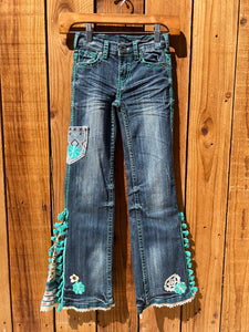 Girls Flare teal stitch and tassels Size 8