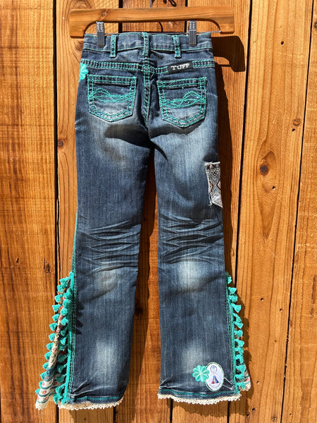 Girls Flare teal stitch and tassels Size 8