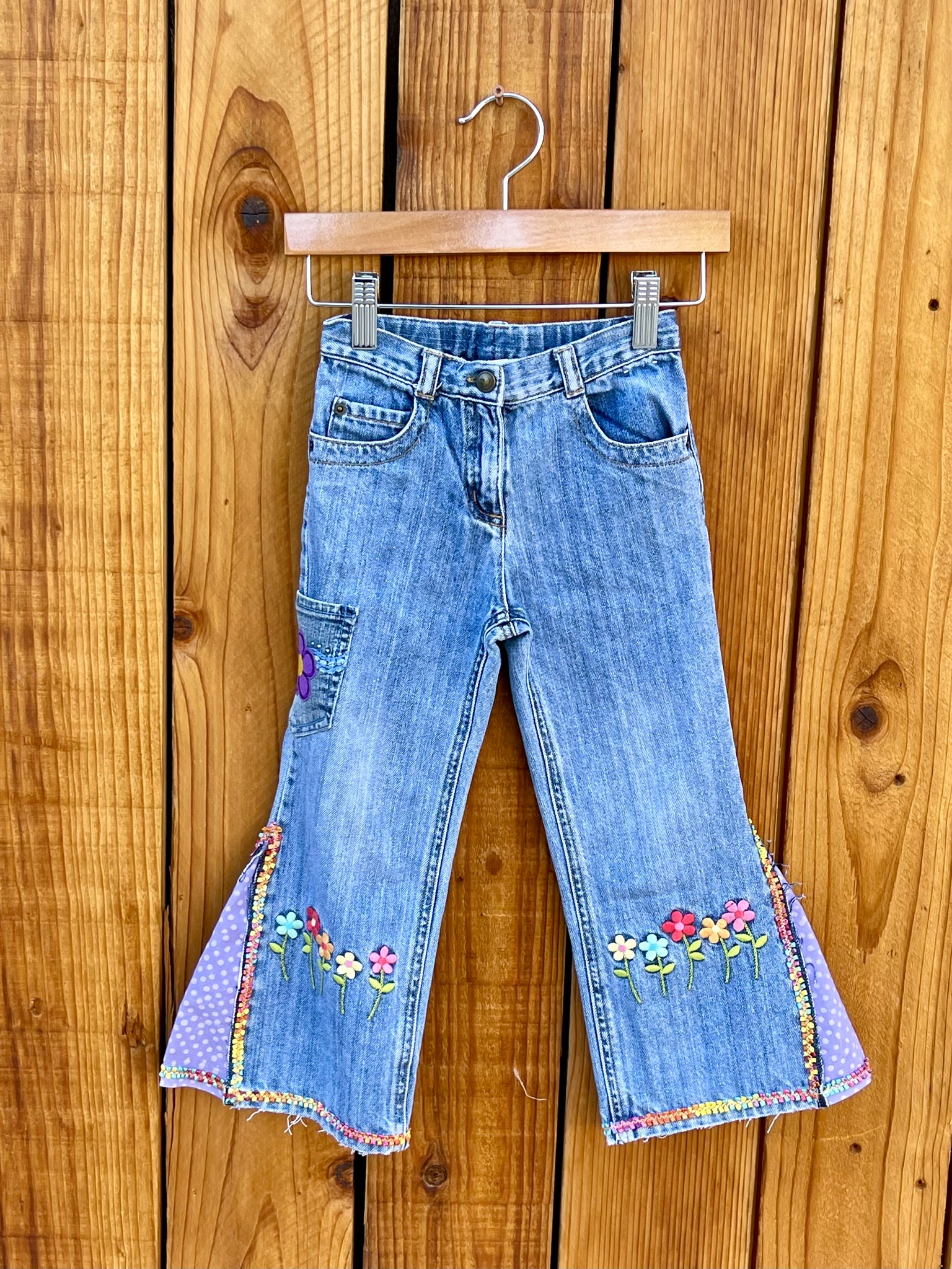 Girls Flare polka dot embroidered flowers Size 3T