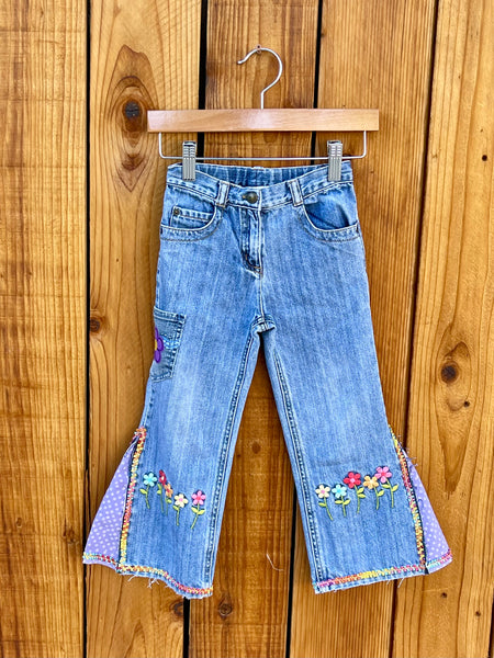 Girls Flare polka dot embroidered flowers Size 3T