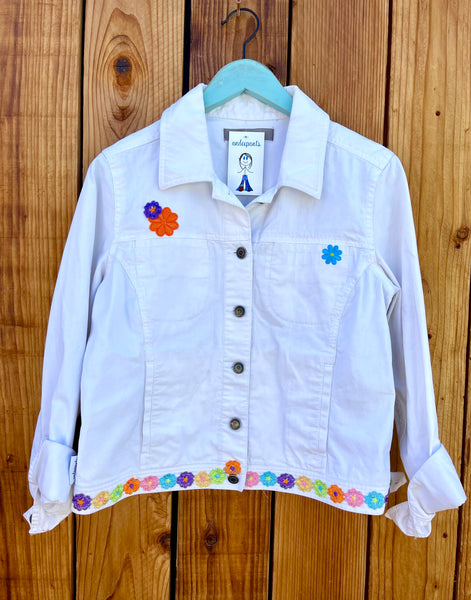 Ladies Jacket white unicorn squin patch Size 8