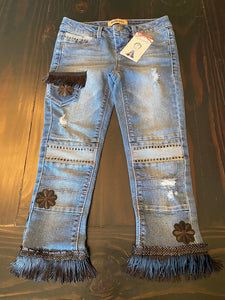 Girls black Fringe capri Size 8