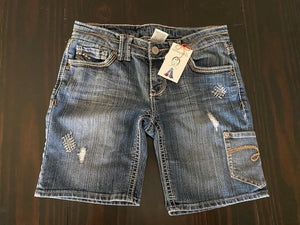 ladies shorts with a blue pocket and yellow flower patch. Size 9/10
